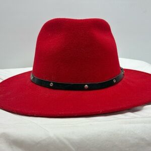 Vintage Fiesta Santa Barbara Red Wide Brim Fedora • Black Studded Band • GUC
